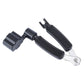 Guitar string changing tool with black padded handles and metal cutter head