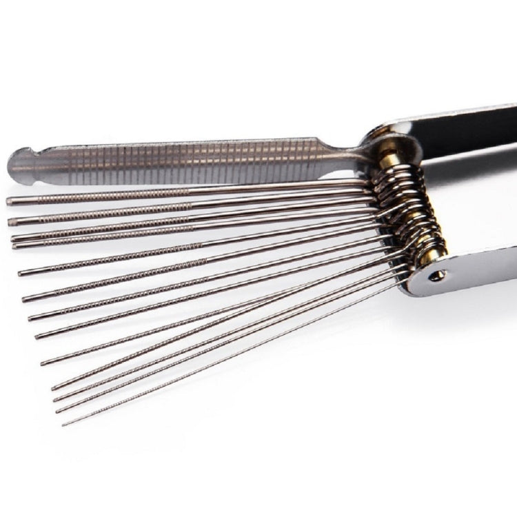 Guitar string winder tool with long metal guide rods and coil spring handle