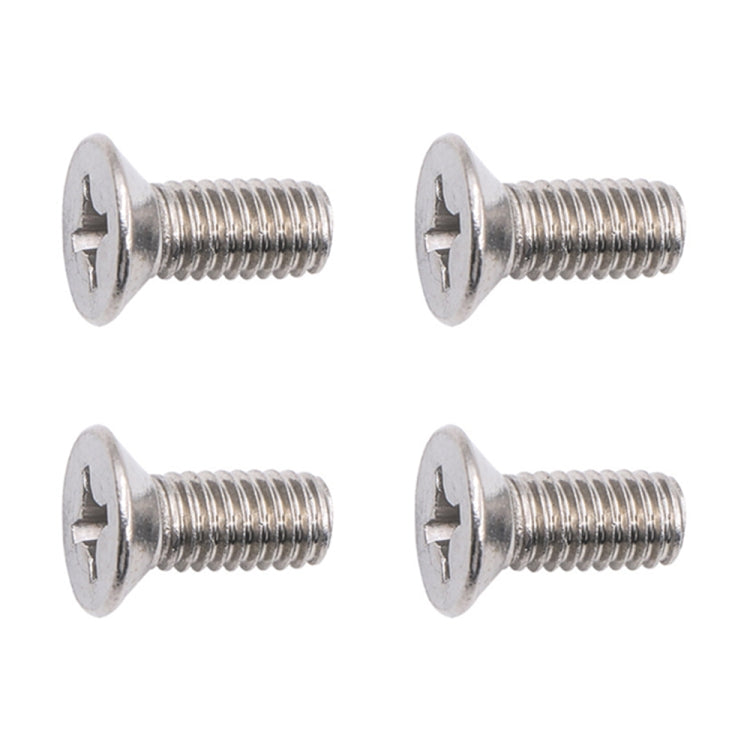 Four flat-head cross-drive brake rotor fixing screws with threaded shafts