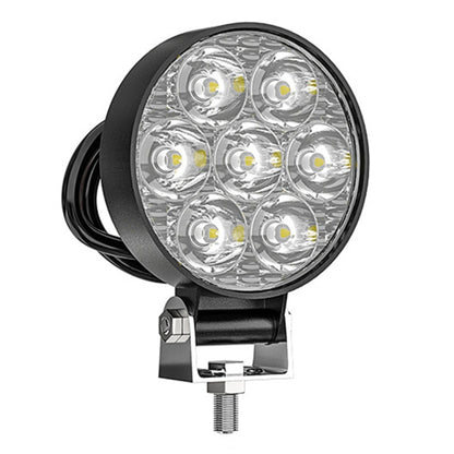 Black round multi-LED auxiliary car work light with mounting bracket and bolt