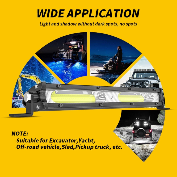 Black LED work light bar with two LED strips and mounting support feet