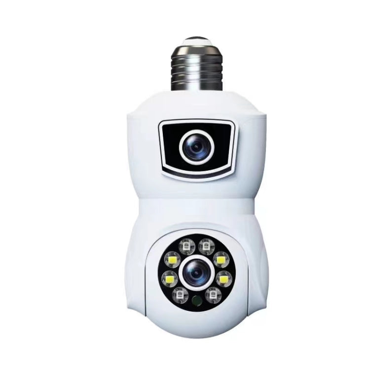 White dual-lens motion tracking smart camera with E27-style bulb mount