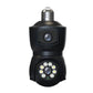 Black dual-lens motion tracking smart camera bulb with front lens and LEDs