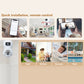 White dual-lens smart security camera with mobile installation and monitoring view