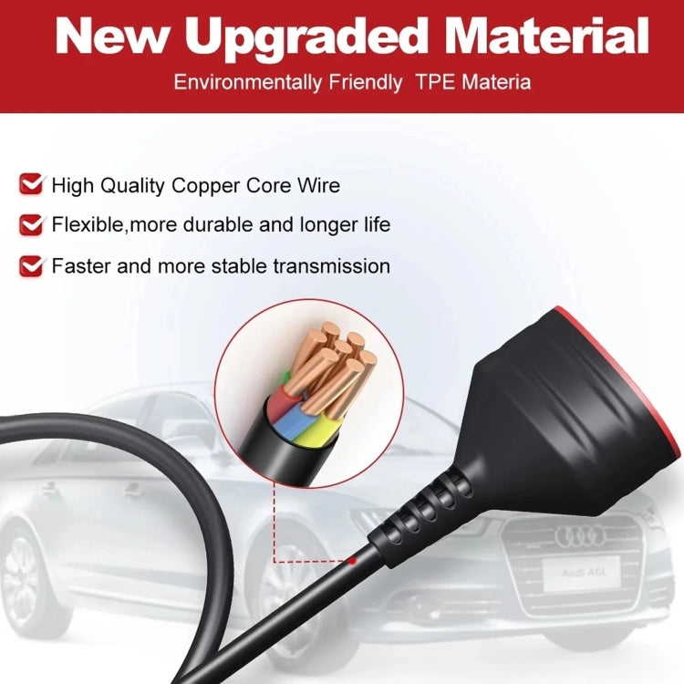 OBD2 extension cable with black housing and highlighted inner wire core detail