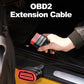 OBD2 extension cable adapter plug with red 16-pin port being held for connection
