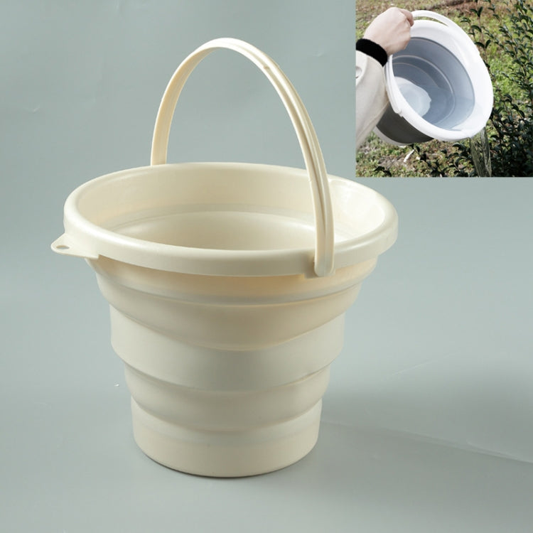 Creamy white silicone folding bucket with carry handle, collapsible 10L-style design