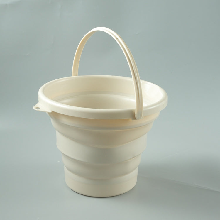 Creamy white silicone folding bucket with side handle and wide rim