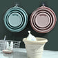 Collapsible silicone buckets with top handles; cream bucket shown