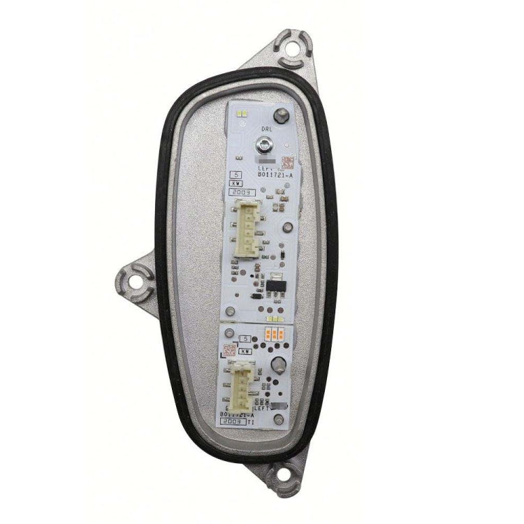 Left LED turn signal ballast control module with circuit board in black housing