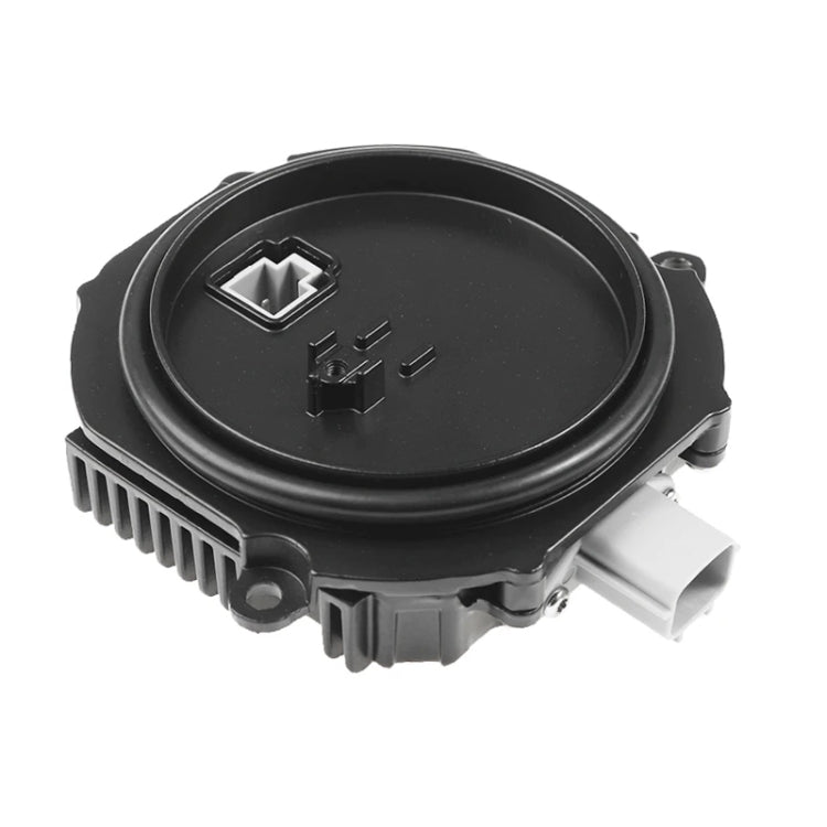 HID ballast module with top cover detail and side fins, rear connector visible