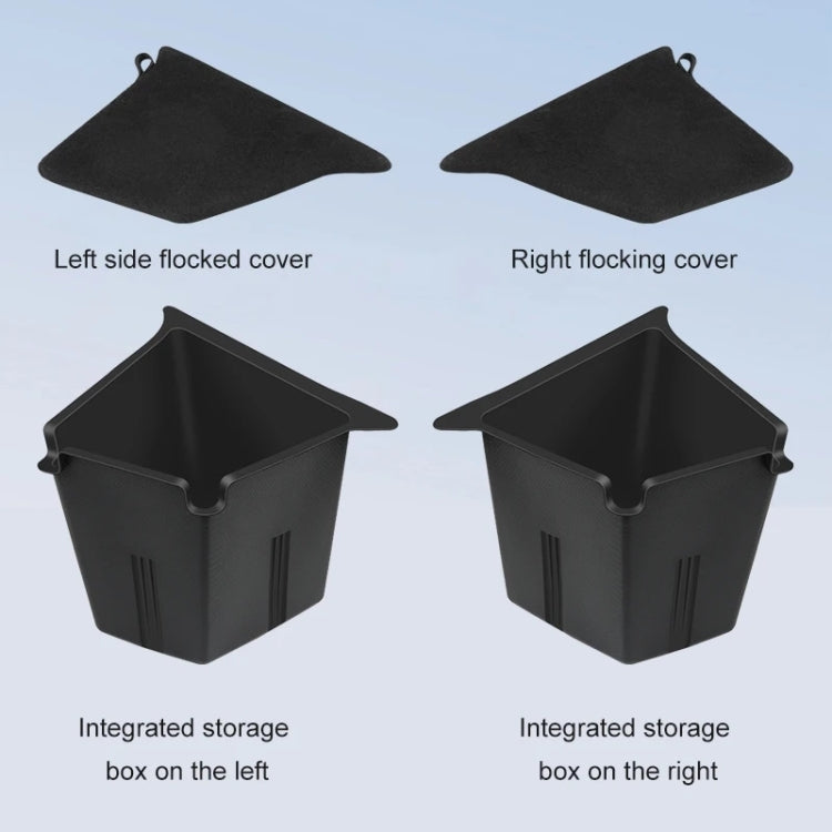 Left and right car trunk side storage boxes with flocked cover lids