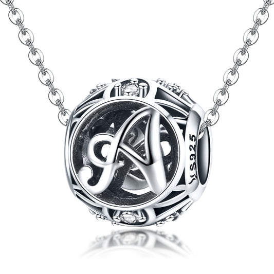 S925 sterling silver round letter bead charm on a silver chain necklace