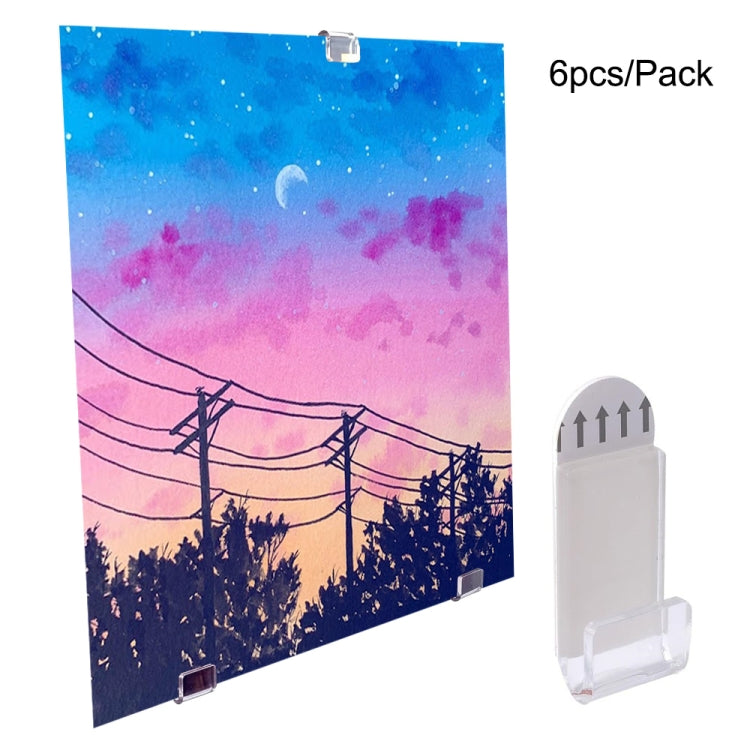 Wall-mounted clear acrylic record display stand with backing card and clips