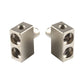 Two metal car audio power terminal blocks with wire connection screw holes