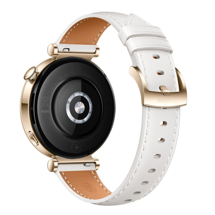 Genuine leather watch band, white with perforations and gold-tone metal clasp