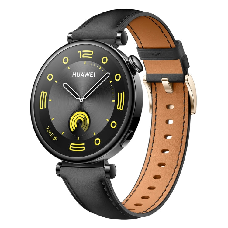 Genuine leather watch band, black with tan underside, perforations and metal clasp