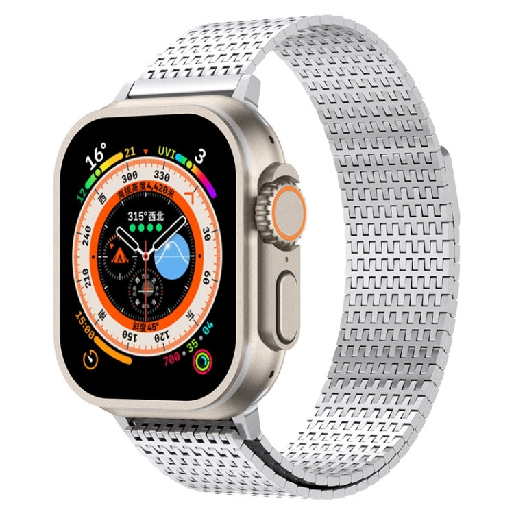 Stainless steel milanese loop watch band with magnetic clasp, silver tone
