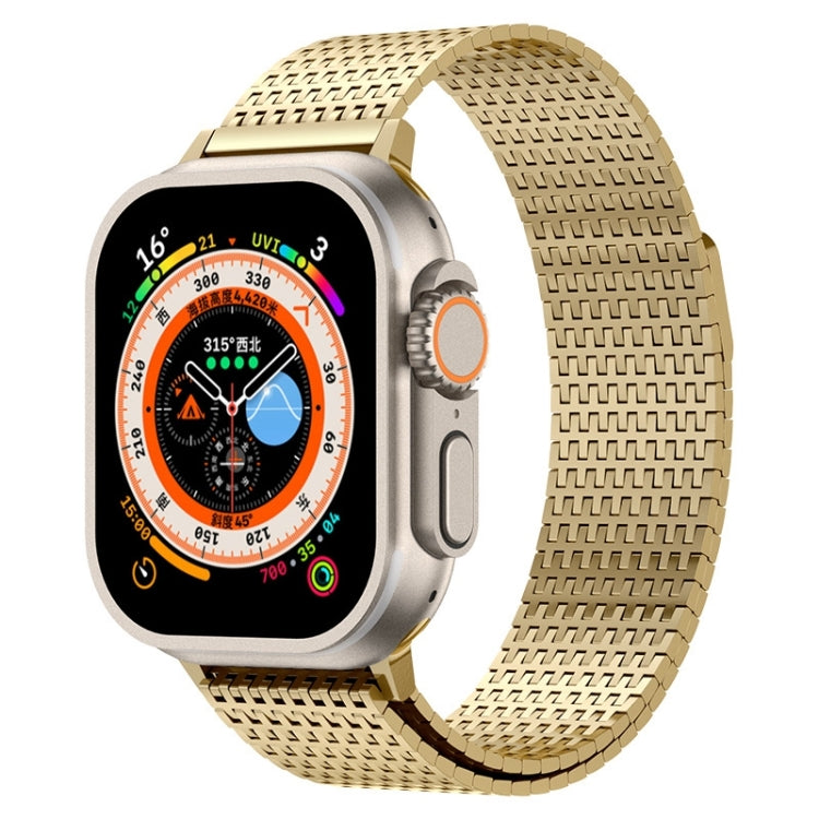 Stainless steel milanese loop watch band with magnetic clasp, gold tone