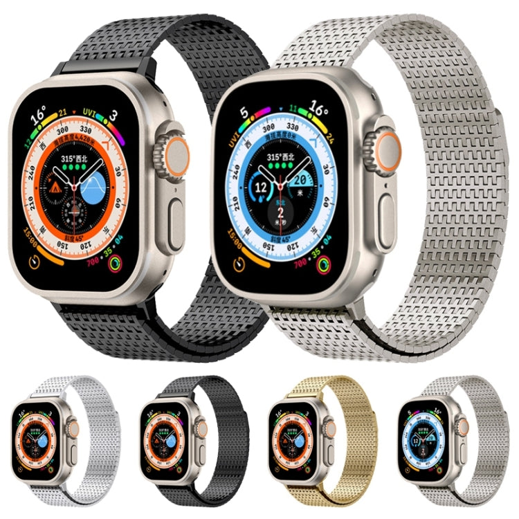 Two Apple Watch cases with Milanese loop magnetic bands and four color band options