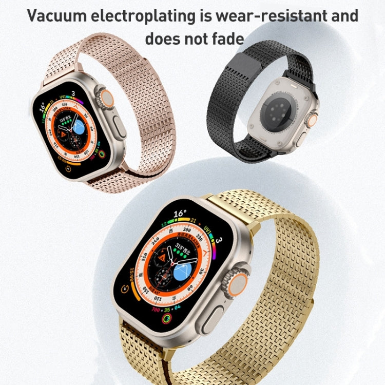 Stainless steel milanese loop watch band with magnetic clasp, rose gold tone
