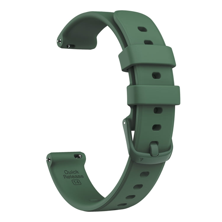 Dark green silicone Garmin Lily 2 watch band with adjustment holes and buckle.