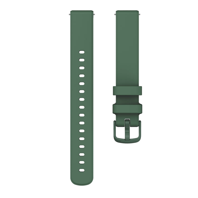 Two-piece dark green silicone watch band with adjustment holes and buckle.