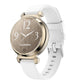 White silicone watch band on a Garmin Lily 2 watch, shown from the front.