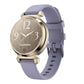 Lavender silicone watch band on a Garmin Lily 2 watch, shown from the front.