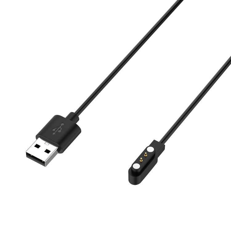 Close-up of smartwatch cable's magnetic charging contacts and USB-A connector