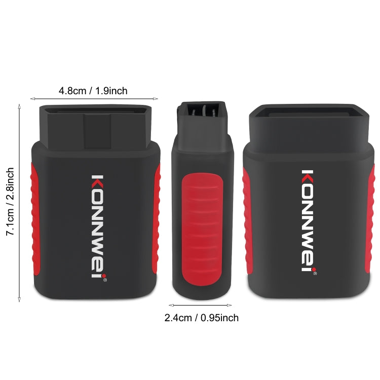 KONNWEI K DIAG OBDII diagnostic scanner with size view, dark gray and red accents