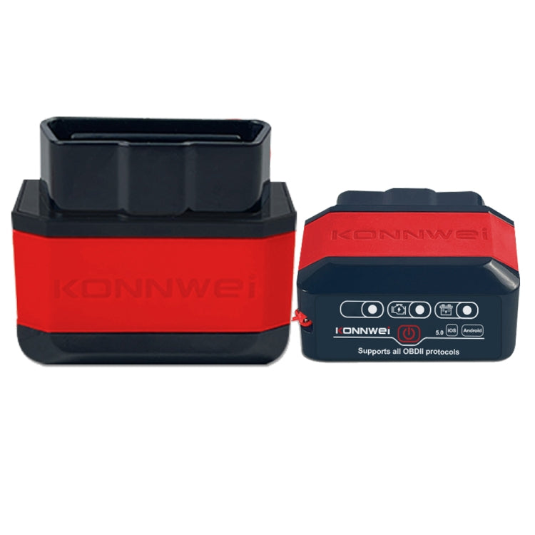 KONNWEI KW905 OBD2 Bluetooth car scanner dock, black and red housing