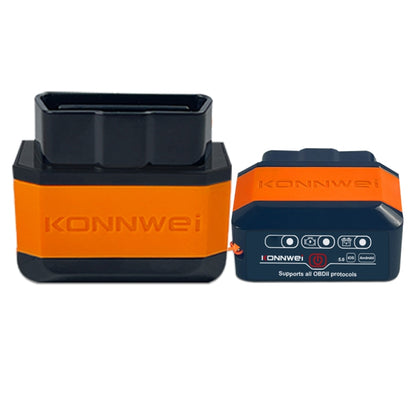 KONNWEI KW905 OBD2 Bluetooth car scanner dock, black and orange housing