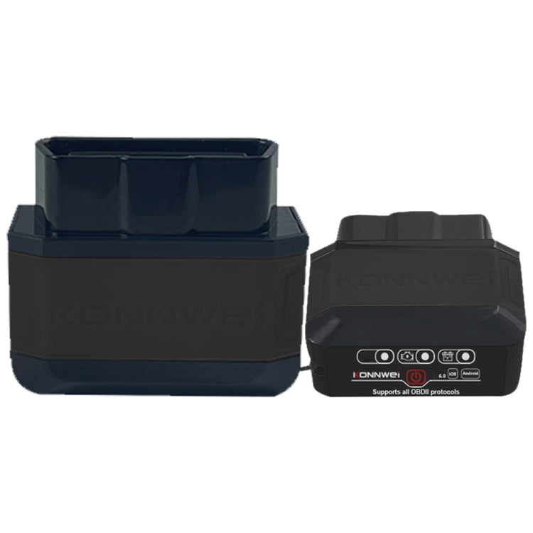 Bluetooth OBD2 scanner with dark gray and black housing, front connector panel visible