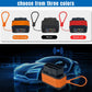 Bluetooth OBD2 scanner options in orange, black, and red with lanyard cables