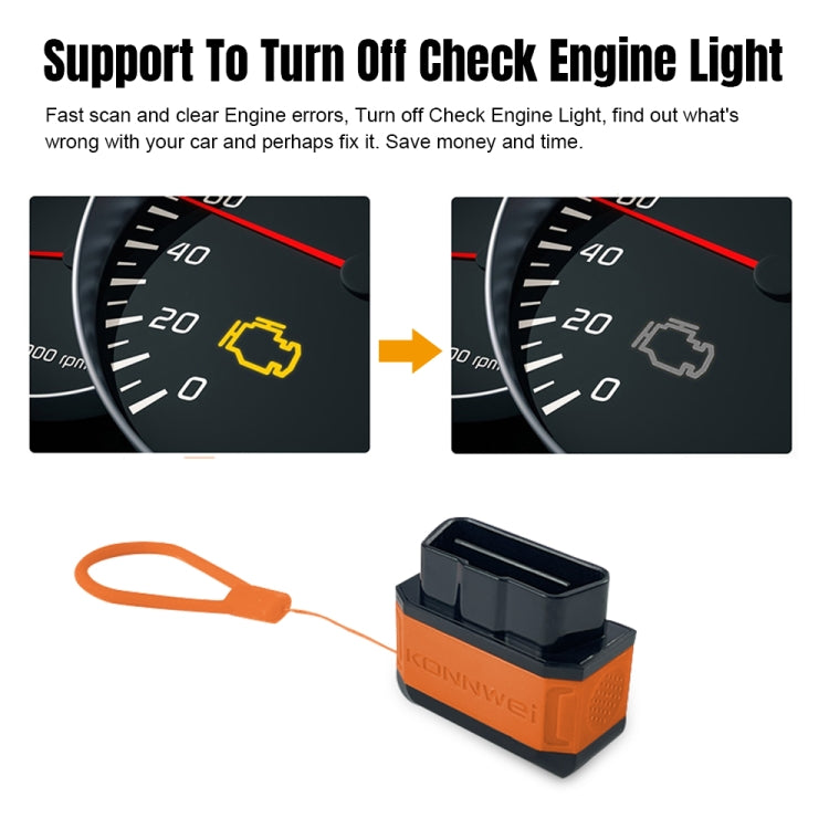 Bluetooth OBD2 scanner with orange cable and dark gray top connector