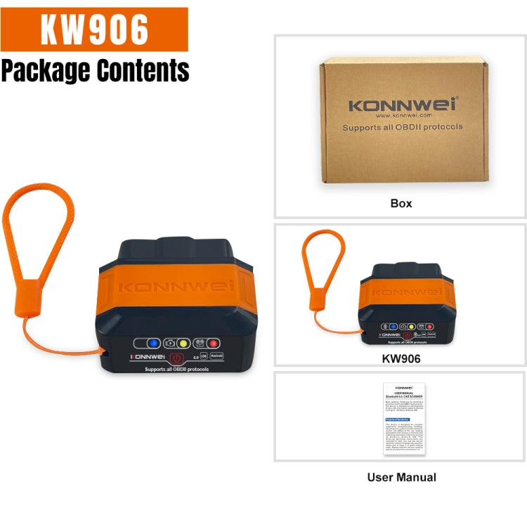 Bluetooth OBD2 car scanner kit with cable, manual, and box packaging
