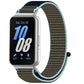 Olive nylon loop watch band with mint edging, shown on a smartwatch