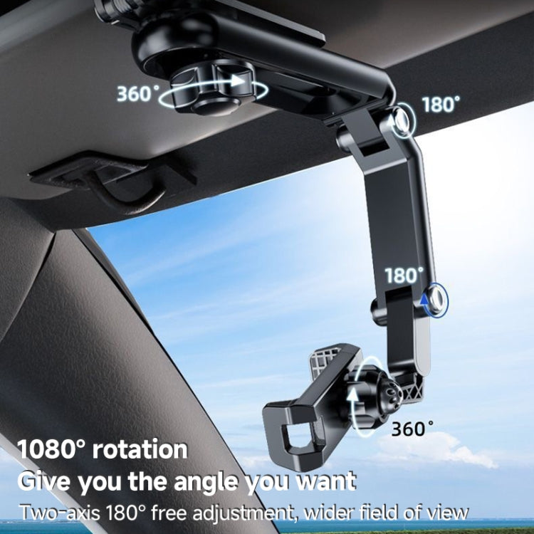Car sun visor phone holder with multi-angle rotating arm and side phone clamp