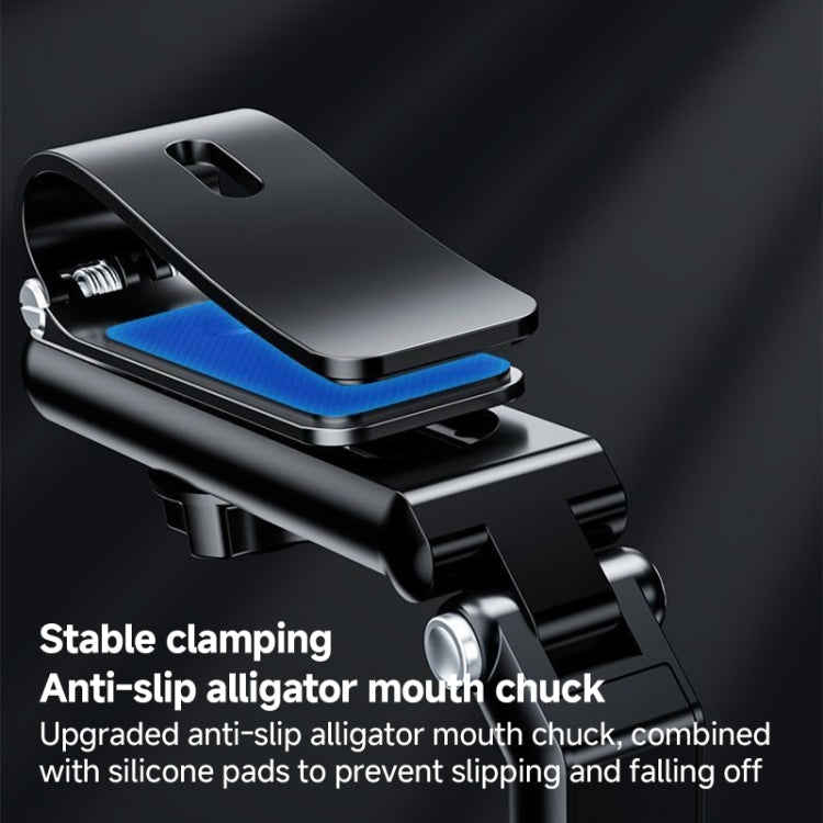 Black car visor phone clamp with anti-slip grip pads and phone platform