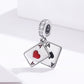 Sterling silver playing-card charm set with red heart A and black spade A, pave CZ accents