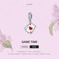 Playing card charm with red heart A and black spade A, pave CZ ring and loop