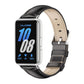 Black leather Galaxy Fit 3 watch band with beige lining and silver watch case