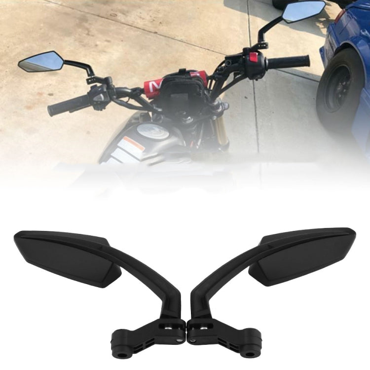 Black motorcycle rear-view mirror set with extended stems, two mirrored housings