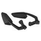 Black motorcycle rear-view mirrors with curved arms and hex mounting base
