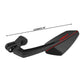 Black motorcycle rear-view mirror with long curved arm and mounting ball joint