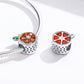 Sterling silver fruit charm set: orange grapefruit charm and red pomegranate-style charm