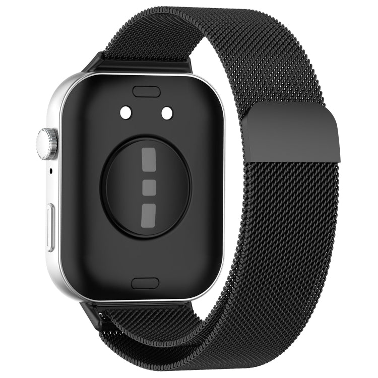 Black Milanese metal watch band shown from the back with its magnetic clasp
