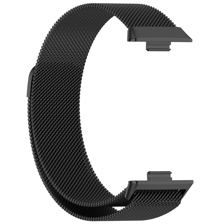 Black Milanese metal watch band shown from the opposite side