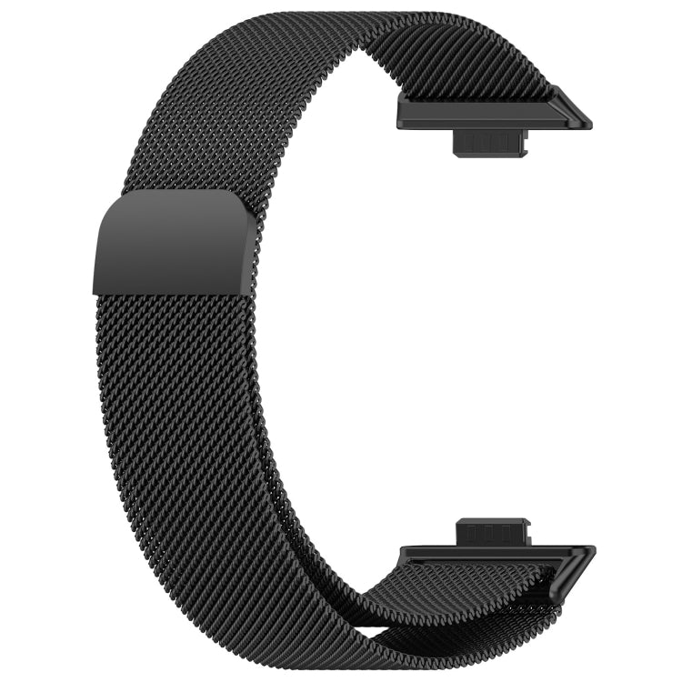 Black Milanese metal watch band with open ends and connector fittings